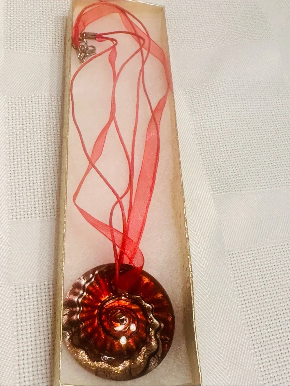 Murano Style Art Glass Handmade Red Swirl Pendant Necklace